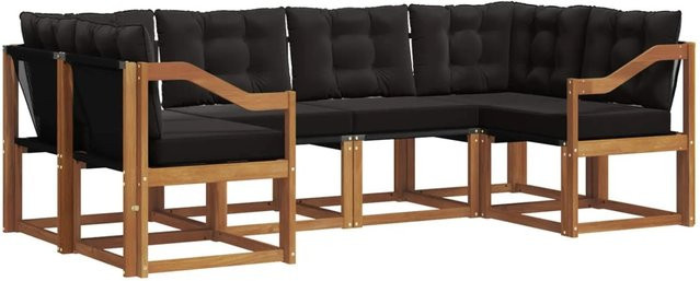 vidaXL Outdoor-Sofagarnitur 6-teilig aus Akazienholz und Textilene in Schwarz und Natur mit Kissen und Armlehnen - Bild 1
