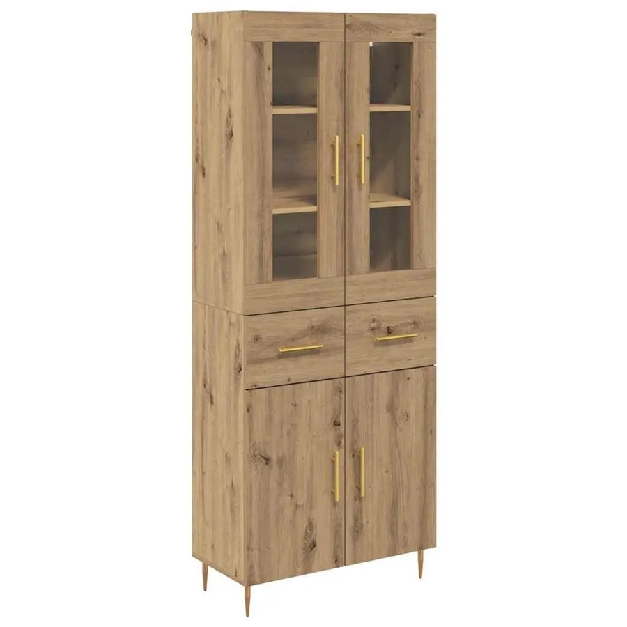 vidaXL Highboard 2-teilig in Artisan-Eiche mit Glastüren und Schubladen, modern und matt braun - Bild 2
