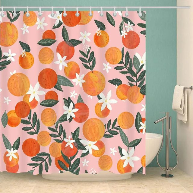 Wasserdichter Duschvorhang mit Zitrusfrucht-Muster in Orange von Household supplies MH, B: 90 cm, H: 180 cm - Bild 1