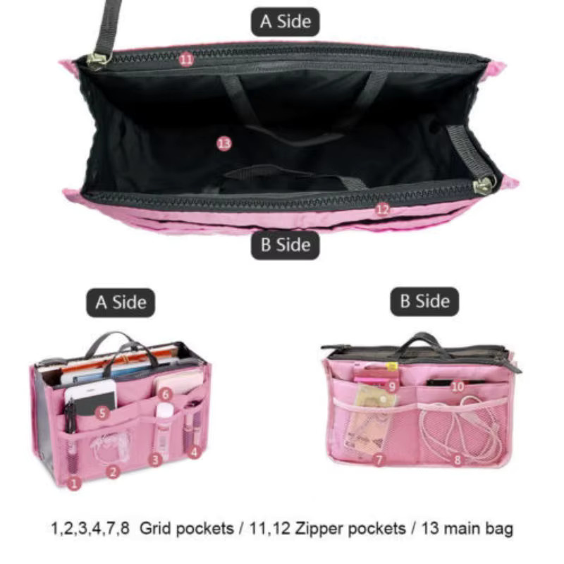 Multifunktionaler Handtaschen-Organizer in Schwarz und Pink, doppelt faltbare Aufbewahrungstasche mit großem Fassungsvermögen - Bild 2