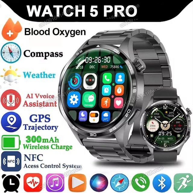 Ola Esporte Watch 5 Pro GPS NFC Smartwatch für Herren in Schwarz mit AMOLED-Bildschirm, Herzfrequenzmesser und Bluetooth-Anrufen, IP68 wasserdicht - Bild 1