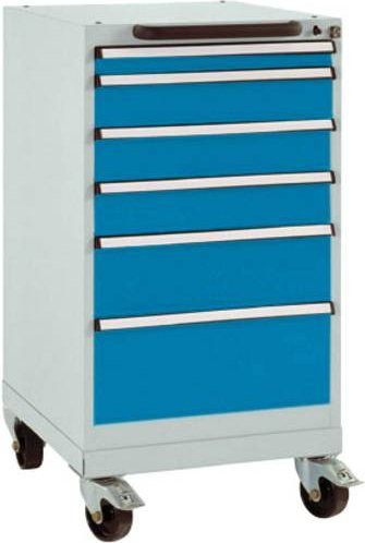 Manuflex BASETEC Schubfachschrank SP1108.5012 mobil aus Stahl mit 6 Schubfächern und Schloss, Farbe: Lichtblau RAL 5012, Nutzhöhe: 70 cm - Bild 1