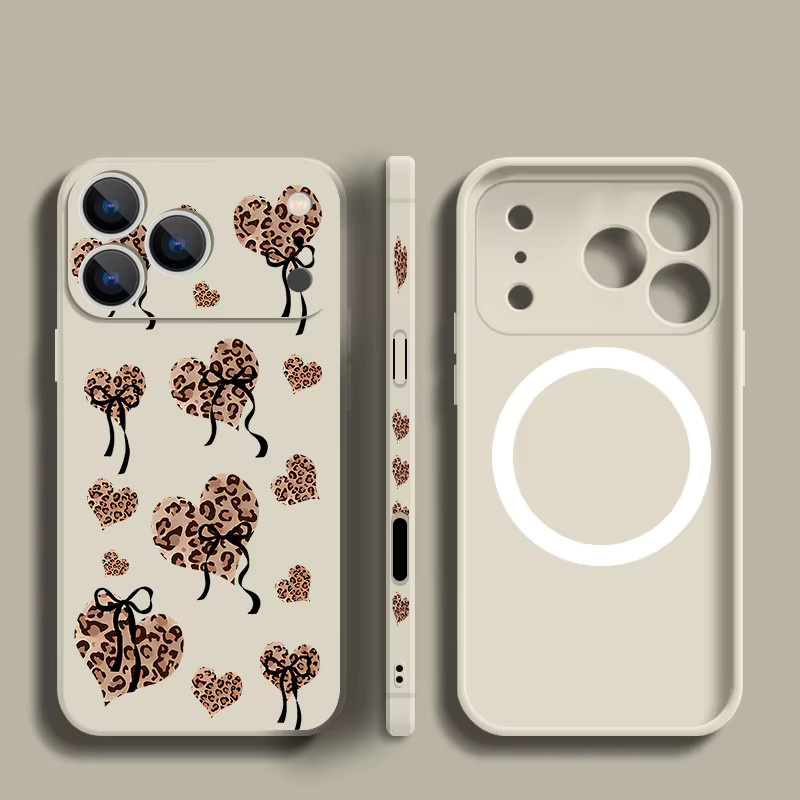 Magnetische Schutzhülle von MOESOE für iPhone mit Leopardenmuster, Herz und Schleife, Farbe: Schwarz, TPU-Abdeckung für iOS - Bild 1