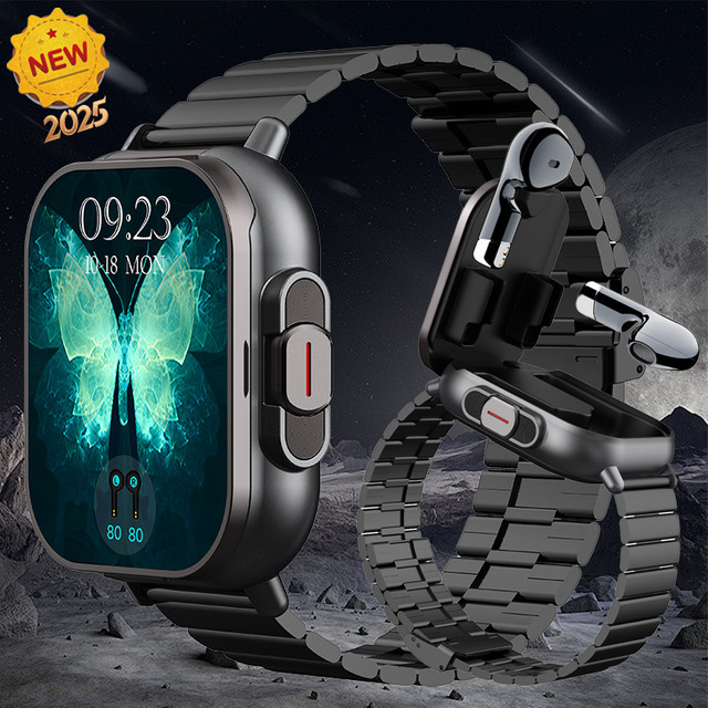 LIGE 2-in-1 Smartwatch mit integriertem Bluetooth-Headset, NFC, Herzfrequenzmonitor und Musiksteuerung, Schwarz - Bild 1