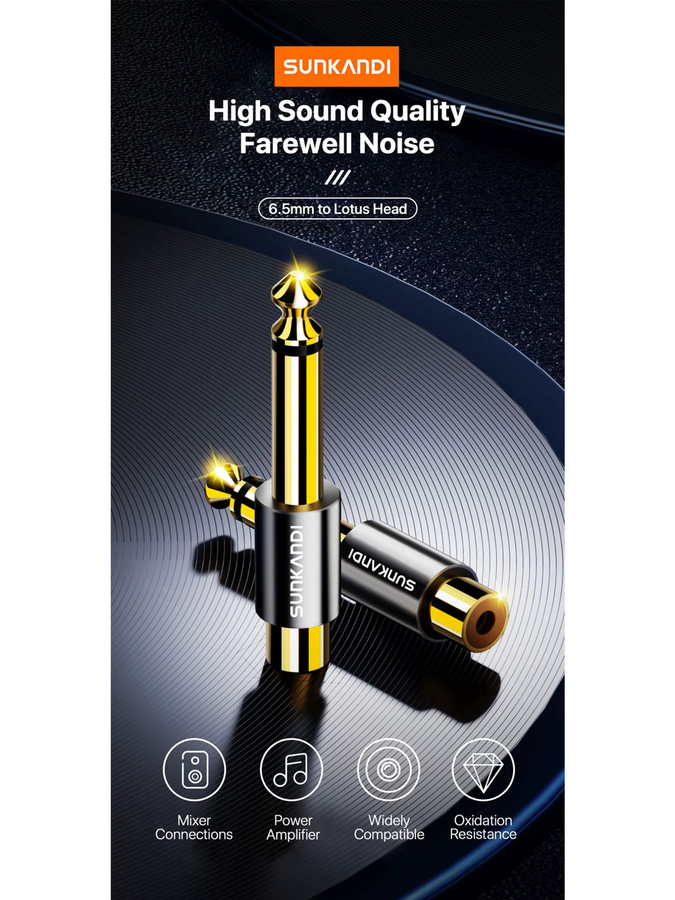SUNKANDI Audio-Adapter 1/4 Zoll: 6,35 mm Mono-Stecker auf Cinch-Buchse für Gitarre, Verstärker und Lautsprecher in Grau und Gold - Bild 4