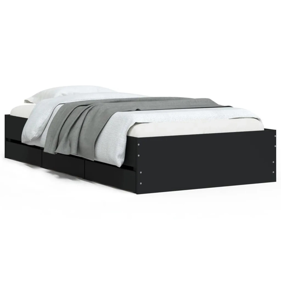 vidaXL Bettgestell mit Schubladen in Schwarz aus Holzwerkstoff, B/T/H: 90 x 190 x 33 cm - Bild 2