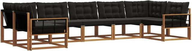 vidaXL Outdoor-Sofagarnitur 7-teilig aus Akazienholz und Textilene in Natur und Schwarz mit Kissen - Bild 1