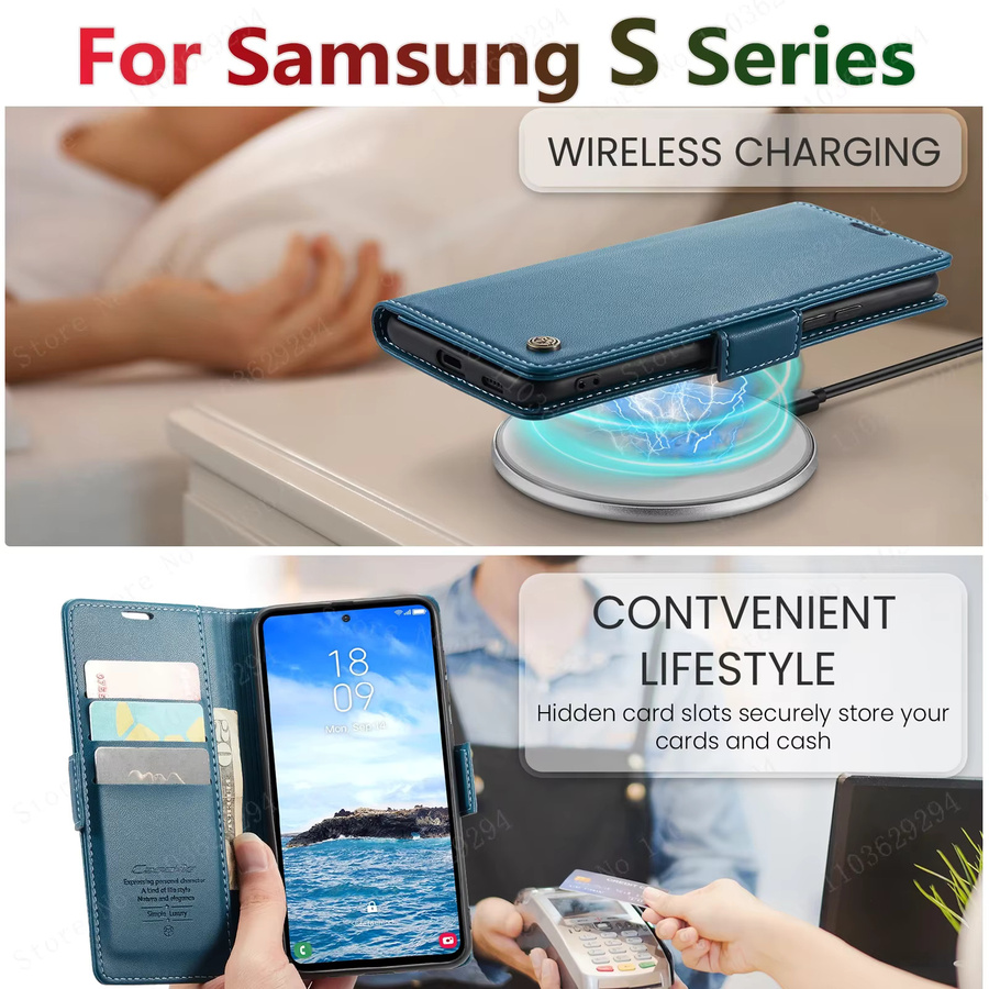 Flip Wallet Lederhülle für Samsung Galaxy S25 S24 S23 S22 S21 Ultra Plus FE A57 A37 A27 A17 A56 A36 A26 in Blau - Bild 4