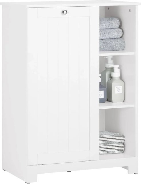 SoBuy Badschrank aus Holz mit ausklappbarem Wäschesack in Weiß BZR105-W, B/T/H: 60,0 x 37,0 x 86,0 cm - Bild 1