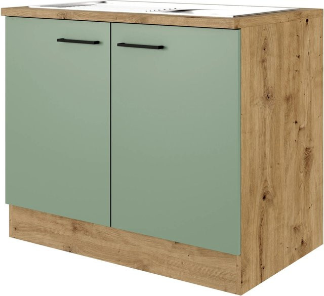 Flex-Well Küchen-Spülenschrank Cara in Schilfgrün matt und Artisan Eiche, B/H/T: 100 x 85 x 60 cm - Bild 1