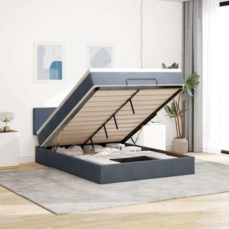 Vidaxl Polsterbett Ottoman mit Matratze und LED-Beleuchtung aus Samt in Anthrazit B/T: 140 x 190 cm - Bild 1