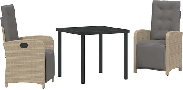 vidaXL Garten Essgruppe 3-teilig aus Poly-Rattan und Glas in Beige für Terrasse und Außenbereich, Tisch und Stühle B/T/H: 295 x 80 x 73 cm - Bild 1