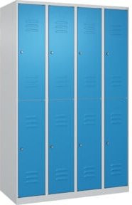 C+P Doppelstock-Spind Classic PLUS mit 4 Abteilen, grau und blau, mit Zylinderschloss und Kleiderstange, H x B x T: 185 x 120 x 50 cm - Bild 1