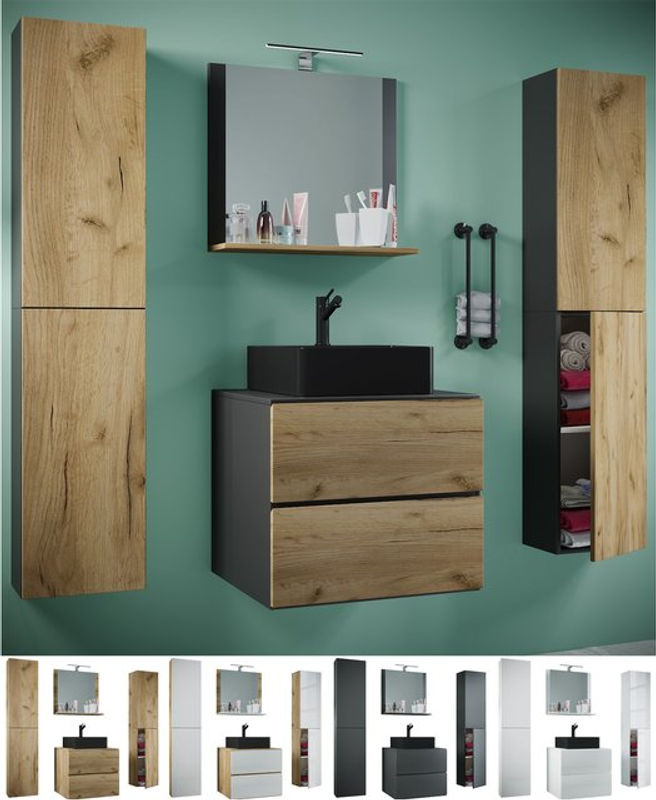 VCM Badmöbel Set Lendas S BL 5-tlg. mit schwarzem Keramik-Waschtisch und Spiegel in Schwarz, Breite: 60 cm - Bild 2