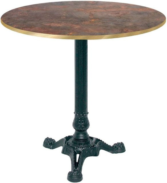 RestooTab Bistrotisch rund im Industrial Design mit schwarzem Gestell und messingfarbenen Kanten, Durchmesser: 70 cm, Höhe: 73 cm - Bild 1