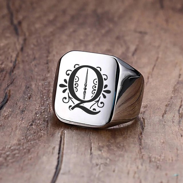 Sigent Alphabet-Ring Edelstahl, Weiß, Herren, US Size 8 - Bild 1