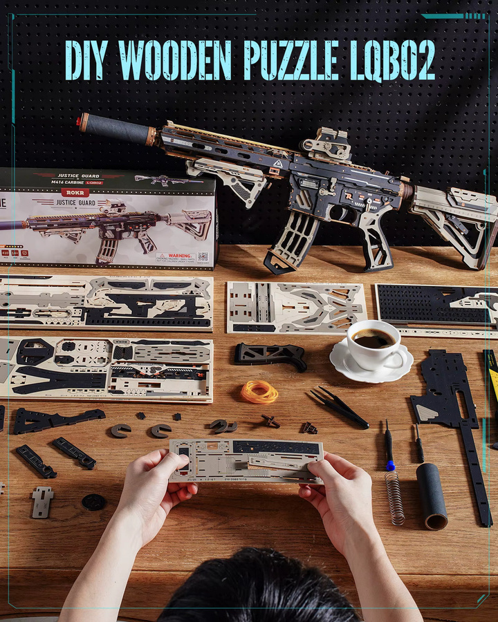 ROBOTIME ROKR Justice Guard M416 Karabiner, 3D Mechanisches Puzzle, Taktisches Modell Bausatz, ab 14 Jahren - Bild 6