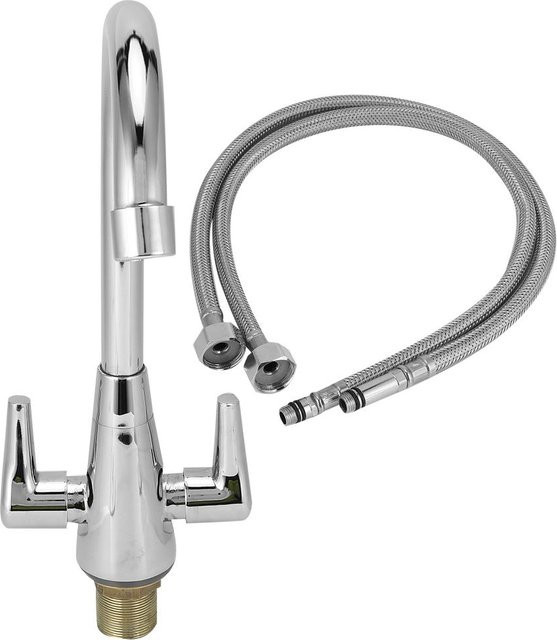 CosyHome Kupfer Wasserhahn mit G1/2 Gewinde und 360-Grad-Drehung für Küchenspülen in Chrom Silber - Bild 1