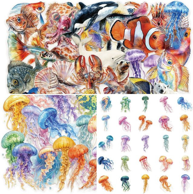 YIIMANNER Meereslebewesen und Fische Aufkleber, 100 Stück - Bild 1