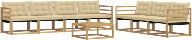 vidaXL Outdoor-Sofagarnitur 8-teilig aus Akazienholz mit Textilene-Bezug in Weiß und Beige - Bild 1
