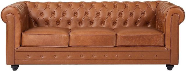 Vente-unique Chesterfield Sofa aus Rindsleder in Kamel mit einer Breite von 205 cm - Bild 1