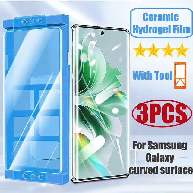 3er-Pack PJPK Keramik-Hydrogel-Displayschutzfolie für Samsung Galaxy S24 S23 S22 S21 S20 S10 S9 S8 Plus Note 20 10 Plus 9 8 Transparent inklusive Installationsset - Bild 1