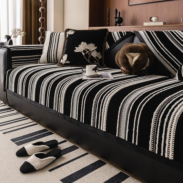 Rutschfestes Sofatuch von BC-Warm Home im Mid-Century-Stil, Jacquard-Sitzkissenbezug in Schwarz, Breite: 280 cm - Bild 1