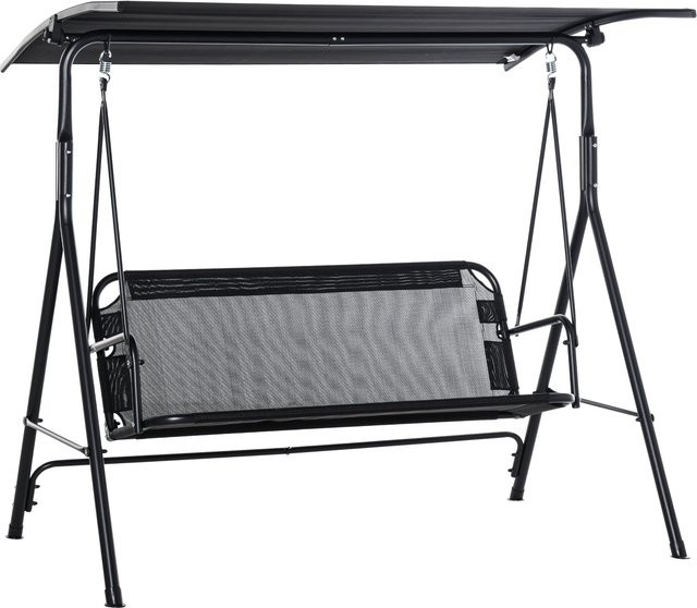 Outsunny Hollywoodschaukel 2-Sitzer mit verstellbarem Sonnendach in Schwarz, UV-beständig, B/T/H: 172 x 110 x 155 cm - Bild 1