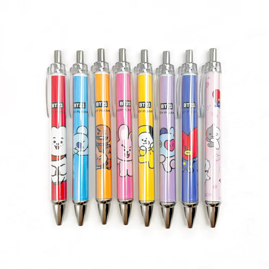 BT21 LINE FRIENDS Druckknopf-Kugelschreiber mit BTS Cartoon Charakteren TATA MANG RJ CHIMMY in Mehrfarbig - Bild 3