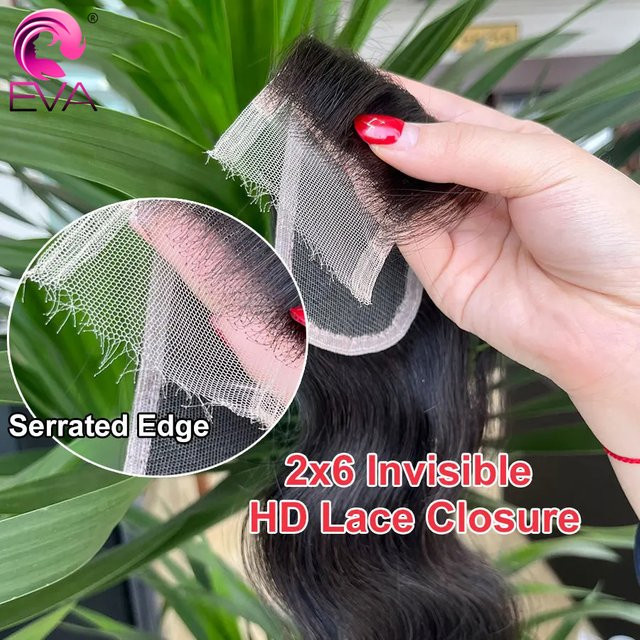 Eva Hair Lace Closure, 100% Echthaar, Body Wave, 2x6 Tiefer Scheitel - Bild 1