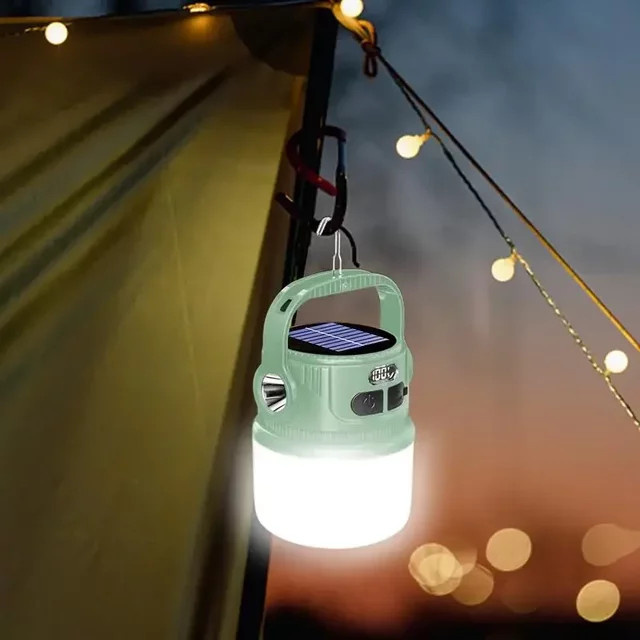 ESMARTER Solar LED Camping-Laterne, wasserdichte tragbare Taschenlampe in Weiß und Grün für Outdoor und Garten - Bild 1