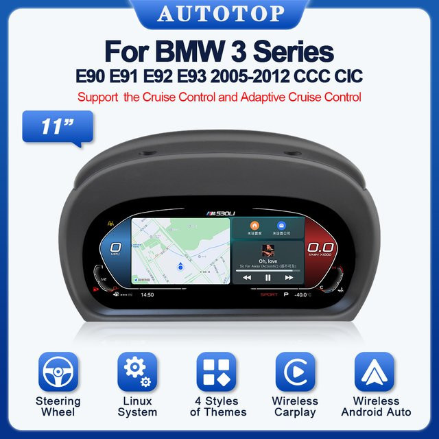AUTOTOP 11 Zoll Linux Wireless CarPlay Virtuelles Cockpit für BMW 3er E90 E91 E92 E93 mit Android Auto und Bluetooth in Schwarz - Bild 1