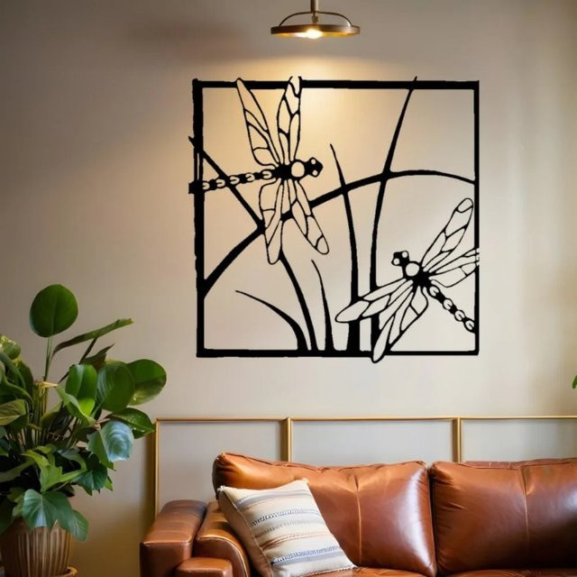 CIFBUY Rustikale Metall-Wandkunst Libelle in Schwarz als lasergeschnittene Eisen-Dekoration - Bild 1