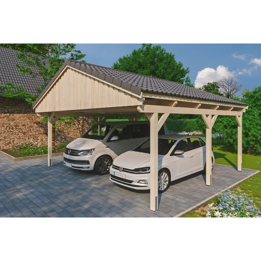 Skan Holz Carport Fichtelberg aus Fichte und Leimholz in Beige mit spitzer Dachform, B/T: 618 x 566 cm, Höhe: 362 cm - Bild 2