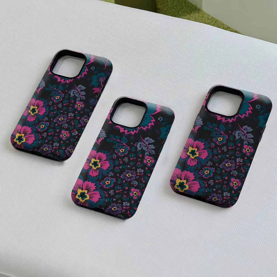 Potdemiel Aurea Case Matte Bumper MagSafe kompatible Schutzhülle für iPhone 13 bis 17 Pro Max in Dunkle Retro Blumen-Optik, Mehrfarbig - Bild 5