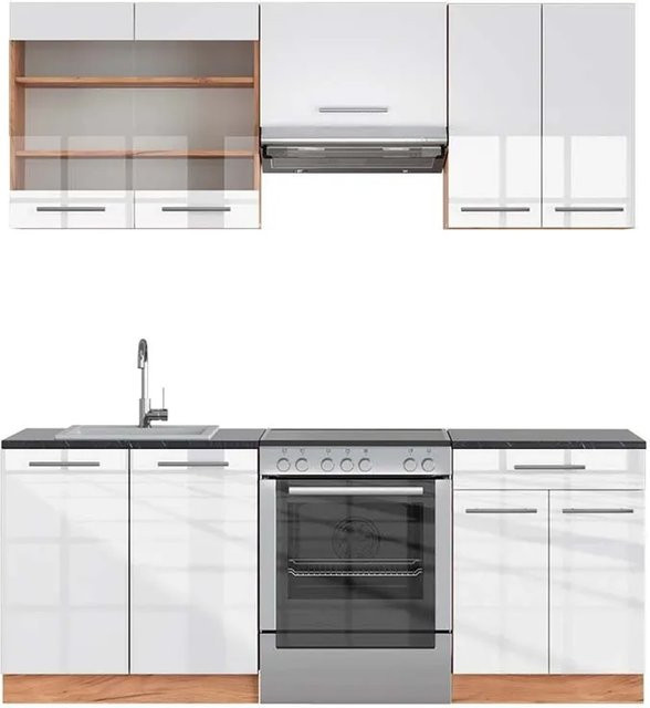 Vicco Fame-Line Küchenschränke Weiß Hochglanz und Anthrazit mit Soft-Close-Türen, Breite: 200 cm, Höhe: 82 cm, Tiefe: 60 cm - Bild 1