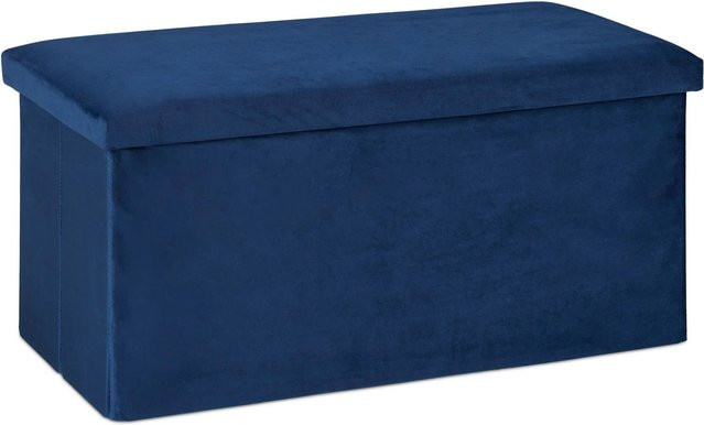 Relaxdays Sitzbank aus Samt in Blau mit Stauraum, faltbar, B/H/T: 77 x 38 x 39 cm - Bild 1