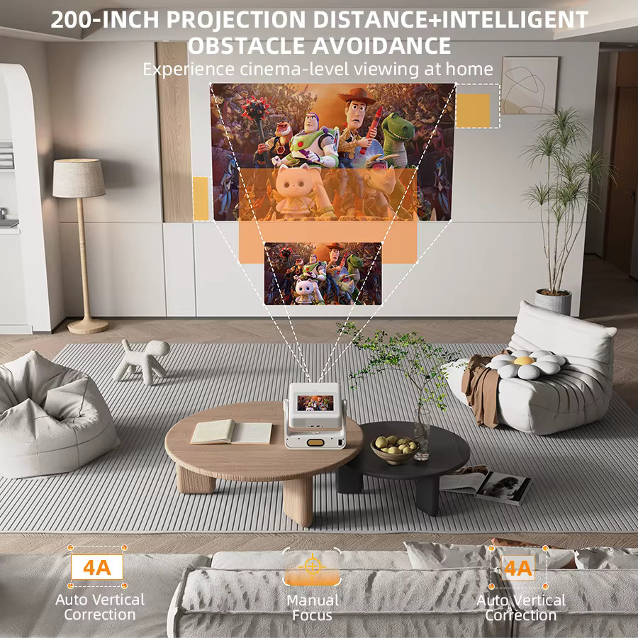 XBJ Smart Touch Screen Tragbarer Projektor mit 4K UHD, Wifi 6 und Bluetooth, Autofokus, kompatibel mit Telefon, TV Stick und PC - Bild 3