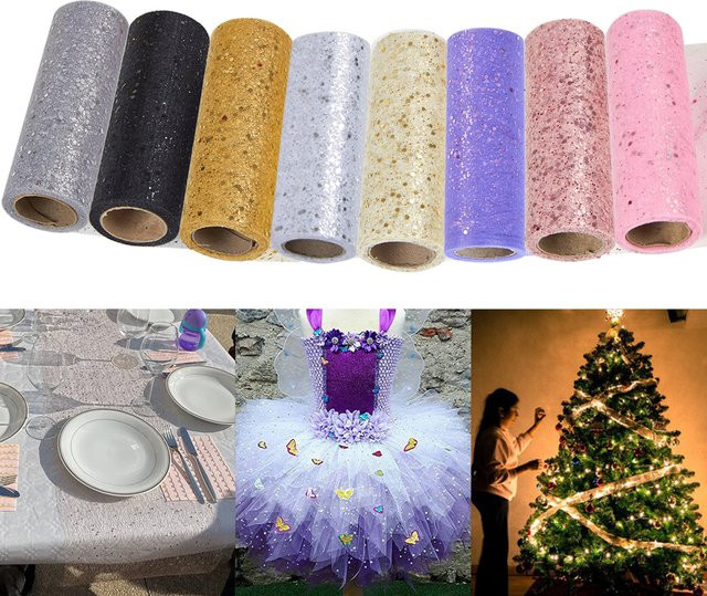Glitzer Mesh Ribbon von Huiran in Multicolor, 15 cm Breite und 9,14 m Länge für Hochzeitsdeko, Weihnachtsbaumschmuck und Kränze - Bild 1