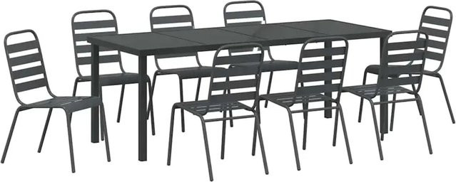 vidaXL Garten Essgruppe 9-teilig im Industrie-Stil aus Stahl und Glas in Dunkelgrau und Schwarz - Bild 1