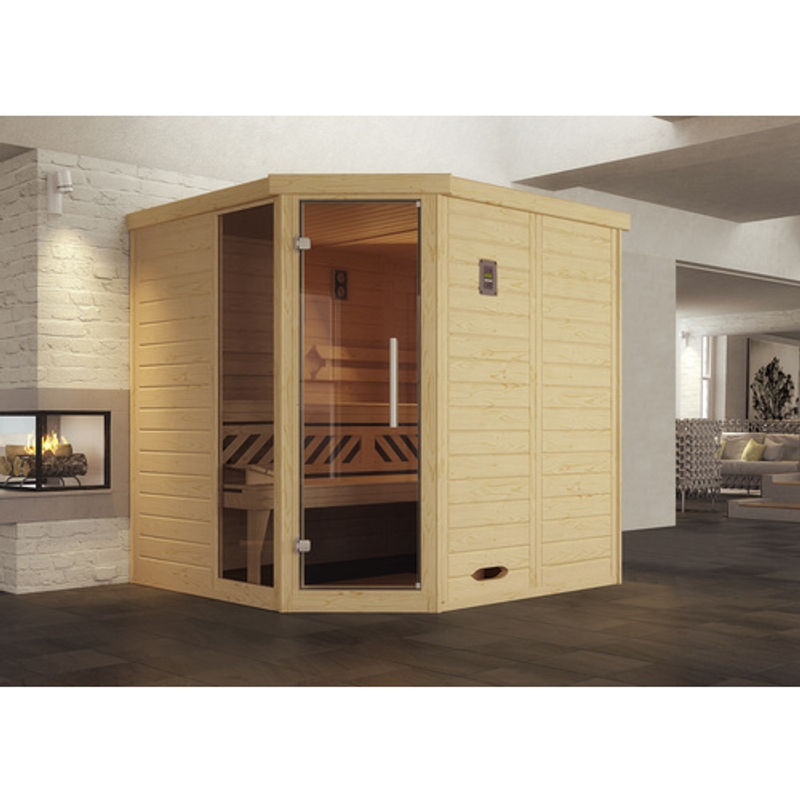 WEKA Massivholzelementsauna Kemi Eck 1 Ecksauna mit Glastür und Fenster in Beige und Graphit, B/H/T: 195 x 200 x 195 cm - Bild 2