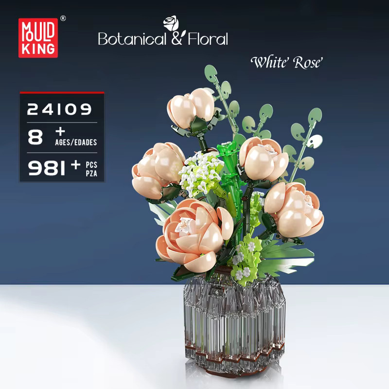Mould King 24109 Blumenstrauß-Spielzeug, Weiße-Rosen-Baustein-Modell-Set, ab 8 Jahren - Bild 2