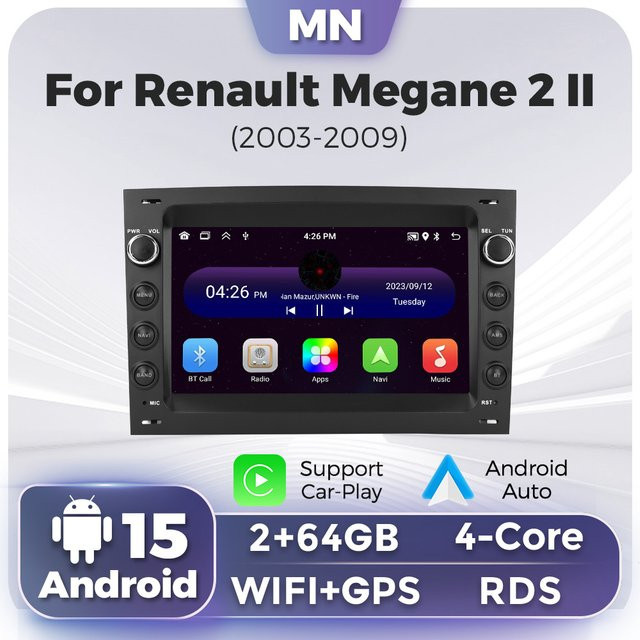STRONGNAVI Android 15 Autoradio für Renault Megane 2 II 2003-2009 Multimedia Player mit GPS, Carplay und Android Auto, Schwarz - Bild 1
