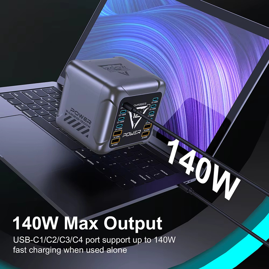 Ueetop GaN USB Typ-C Schnellladestation mit 140W PD3.1 PPS QC4.0 in Grau - Bild 2
