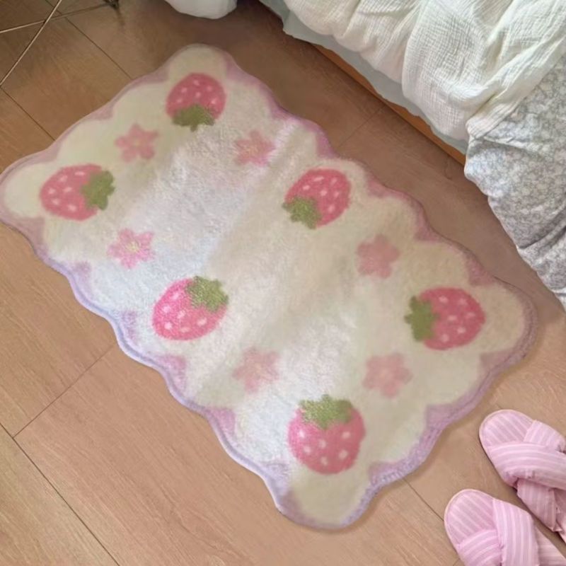 VIKAMA Rutschfester Plüschteppich mit Erdbeere Design für Wohnzimmer und Schlafzimmer - Bild 2