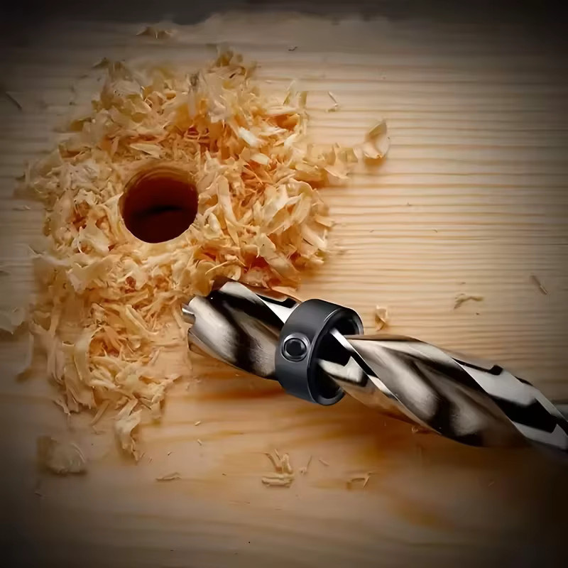 9-teiliges Holzbearbeitungs-Bohrer-Positionierer-Set in Schwarz mit einstellbaren Bohrtiefenbegrenzern und Sechskantschlüssel für Präzisionsbohrungen - Bild 3