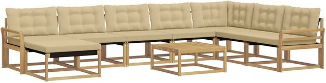 vidaXL 9-tlg. Outdoor-Sofagarnitur aus Massivholz Akazie in Weiß und Beige mit Textilene-Bezug und L-Form - Bild 1