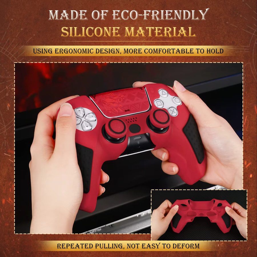 IINE Silikon Schutzhülle für PS5 Controller in Rot, rutschfest und ergonomisch - Bild 3