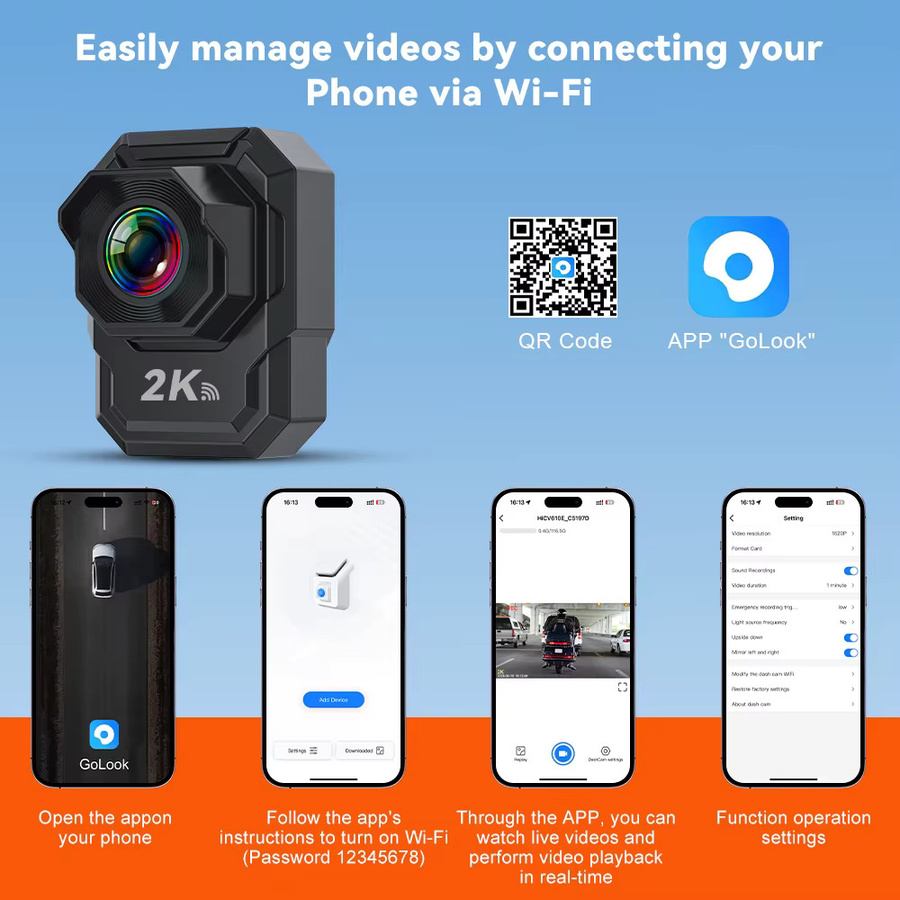 2K QHD Motorrad-Dashcam mit WLAN, 150 Grad Weitwinkel, IP66 wasserdicht und stoßfest, Action Camera in Schwarz - Bild 2
