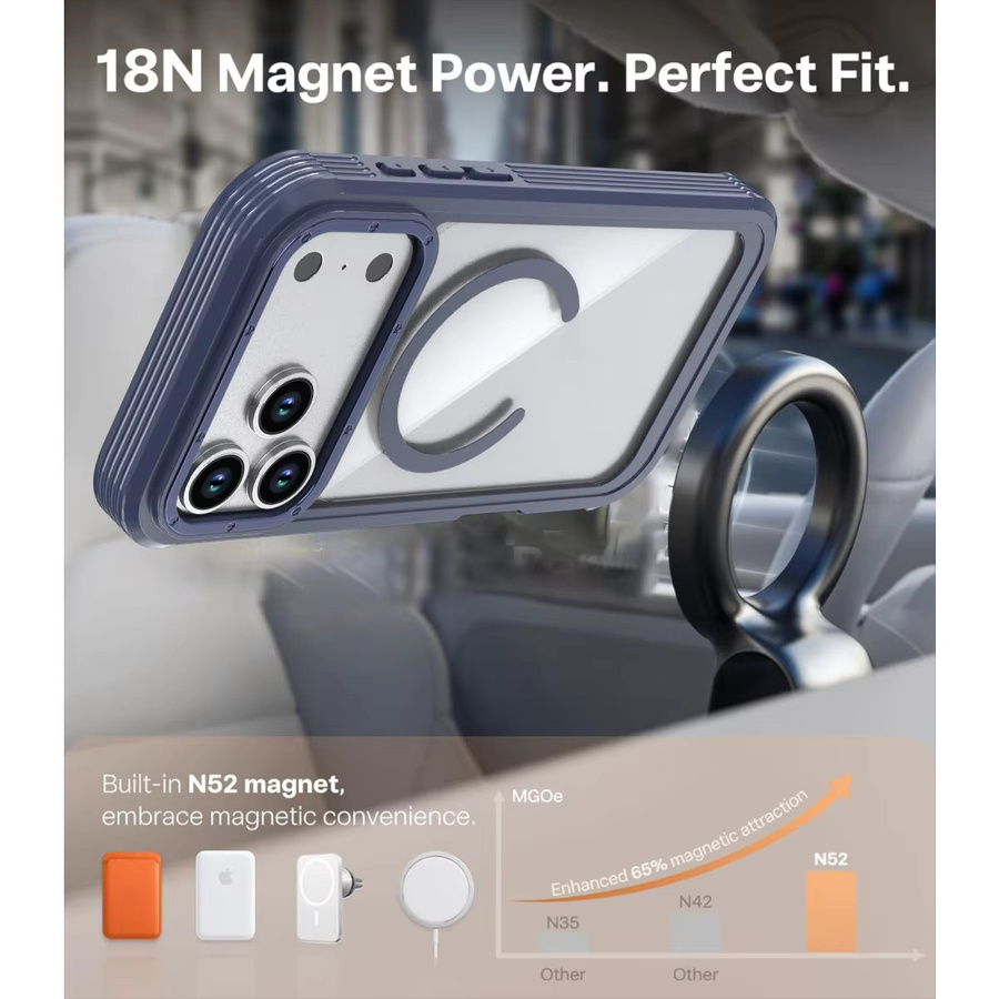 MagSafe Magnetische Hybrid Armor Handyhülle mit Rückenclip für iPhone, Transparent/Lila - Bild 3